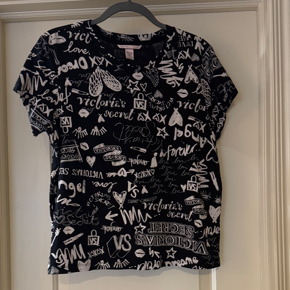 Victoria's Secret Black and Light Pink Graphic PJ Top